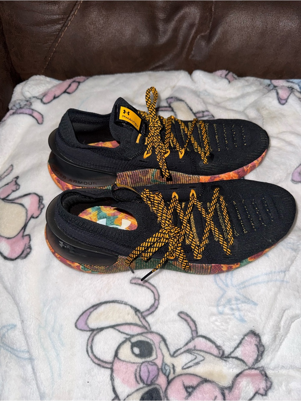 Under Armour Black Knit Sneakers with Orange-Patterned Laces and Multicolor Sole